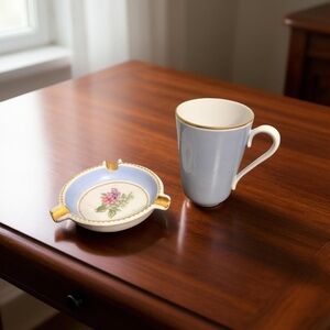VTV Schumann Arzberg Bavaria Lilac Time Porcelain Ashtray with Gold Trim And Cup